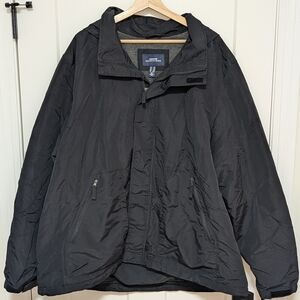 Lands’ End Men’s Winter Jacket — Black Fleece Lined Hooded Nylon Shell Coat 2XL
